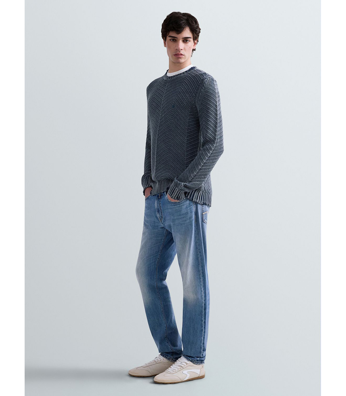 ダメージ加工コットンニット 詳細画像 ブルー 4